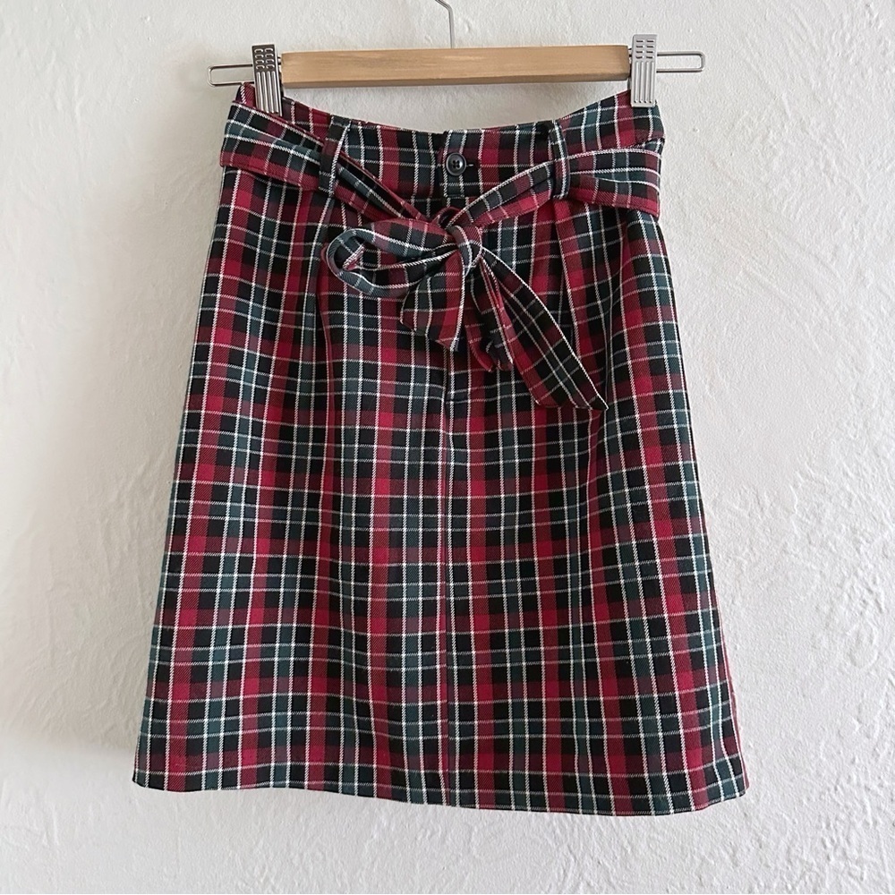 Simons Twik Plaid Tartan Belted Midi Skirt Size XS